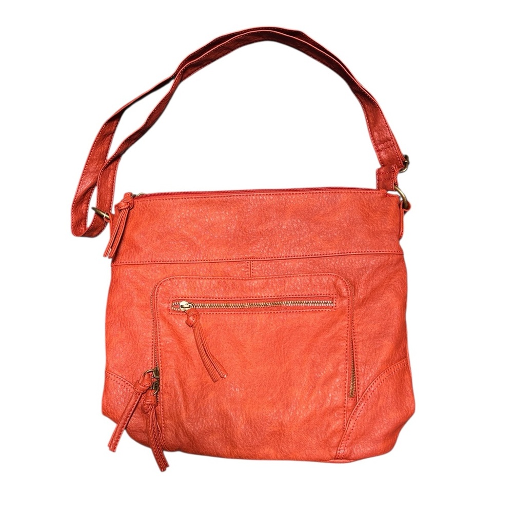 Bueno Dark Orange Red Ultra-soft Pebbled Shoulder Bag with Adjustable Strap